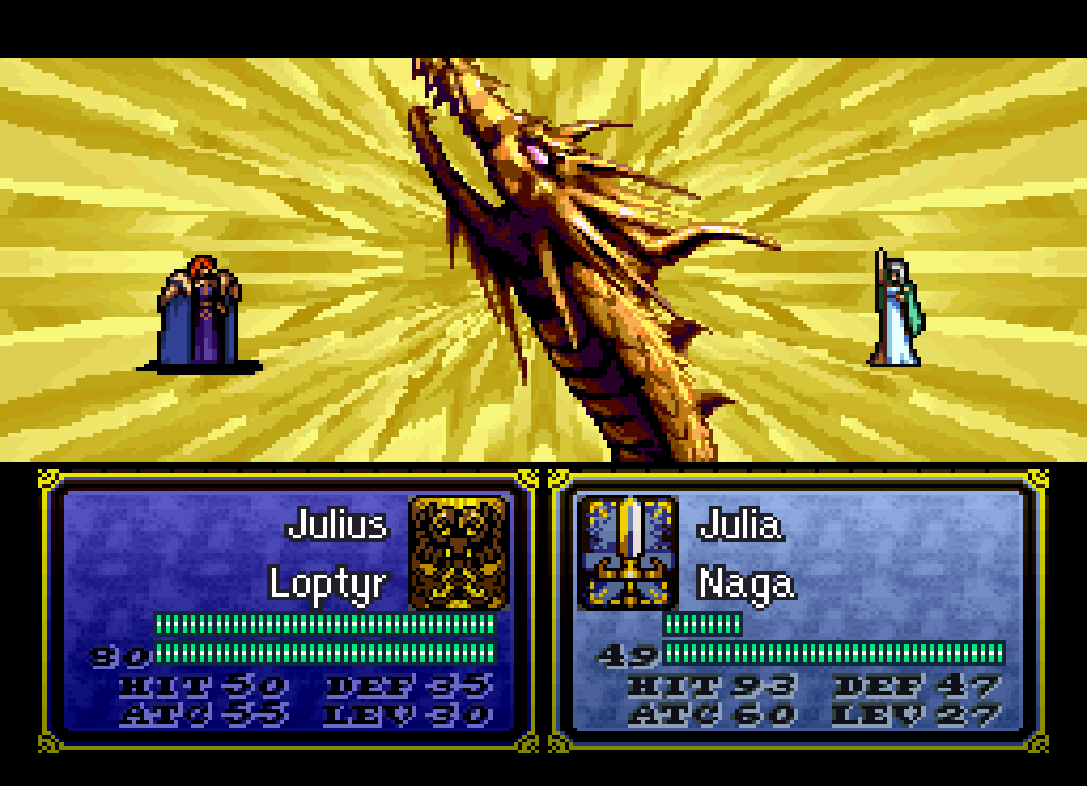 In a flash of golden light, Julia summons the divine dragon Naga to destroy Julius.